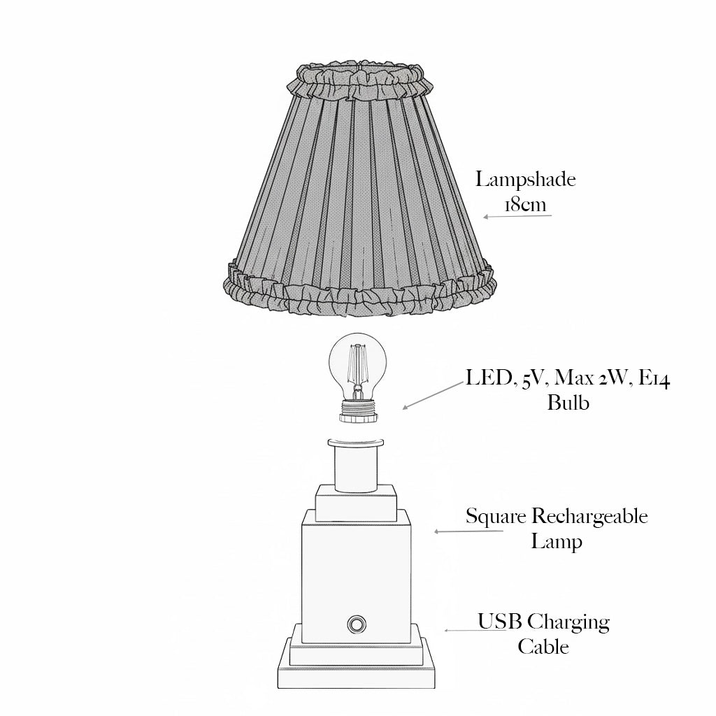 Square Rechargeable Lamp with Chocolate Ikat Shade (18cm)
