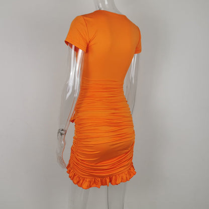 Short sleeve fluorescent lace dress