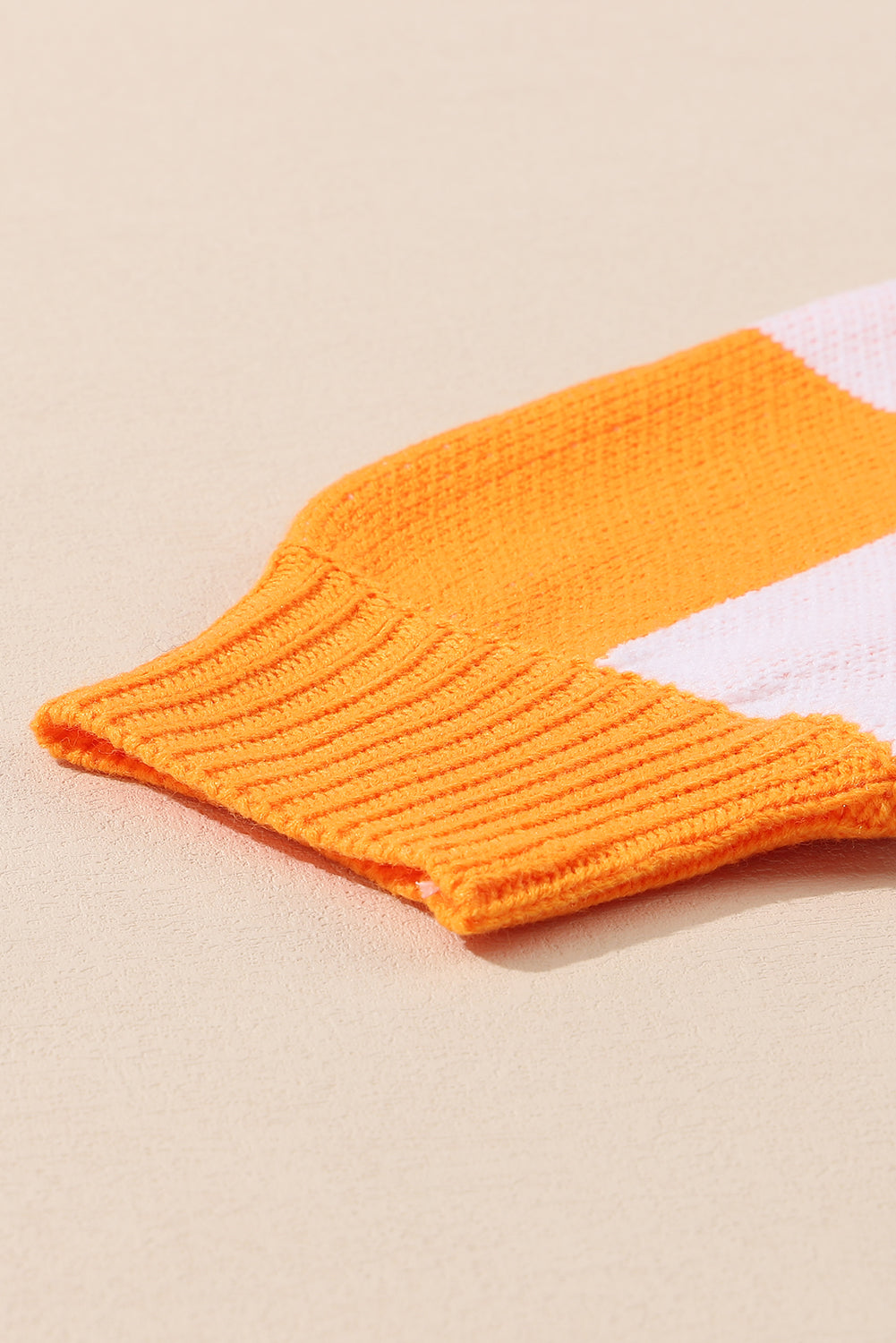Orange & White Plaid Exposed Seam Bishop Sleeve Sweater