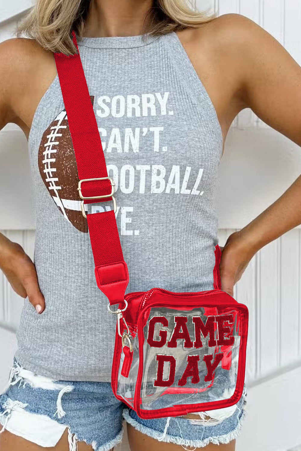 Black Chenille GAME DAY Pattern Clear Shoulder Bag