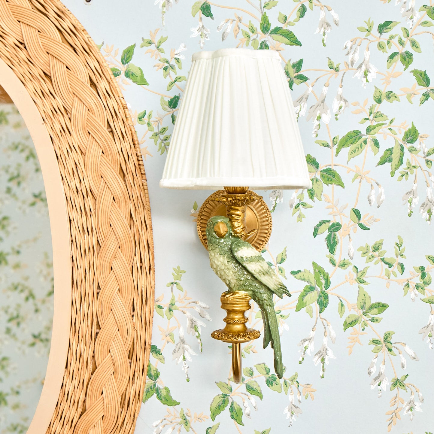Olive Parrot Rechargeable Wall Light with Cream Pleated Shade (18cm)