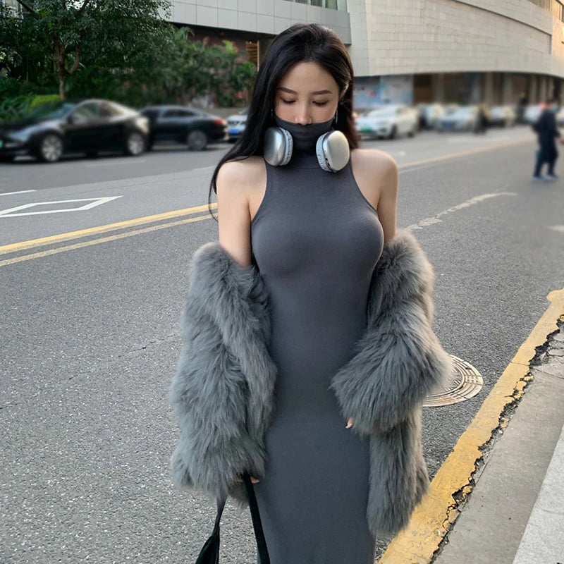Sleeveless Dresses Women New Summer Design Slim Sexy Hot Trumpet Basics Korean Style Female Pure Color Graceful Party