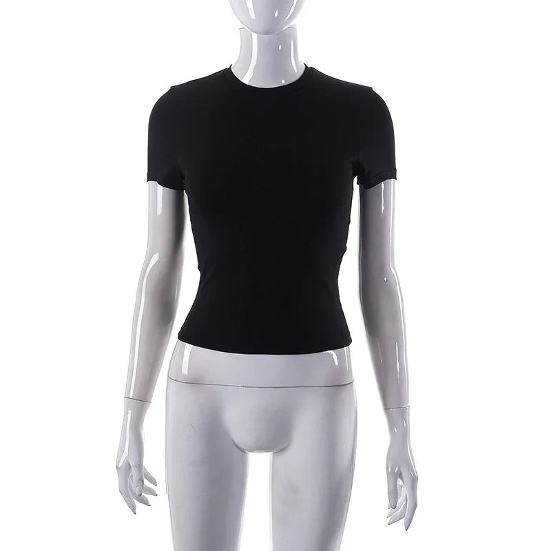 2024 Spring New Short Sleeve T-Shirt Women Solid Simple Casual Soft All-Match Hot Basic Crop Tops Tees Summer Fashion
