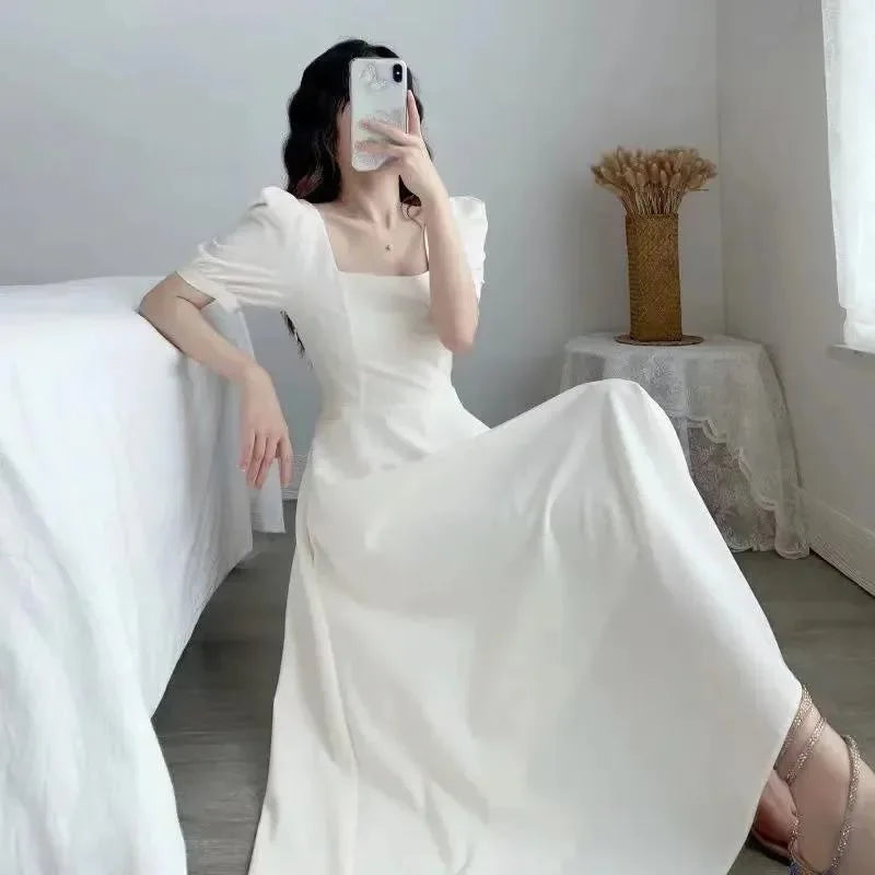 Dresses for Women 2023 Spring New White Dress Women's White Skirt Waist Slimming Temperament Over-the-knee Long Skirt Summer