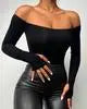 2023 Autumn Winter Spring New Fashion Casual Sexy Blouses Off Shoulder Hollow Out Lace Top Female Clothing TShirts Pullover Tops