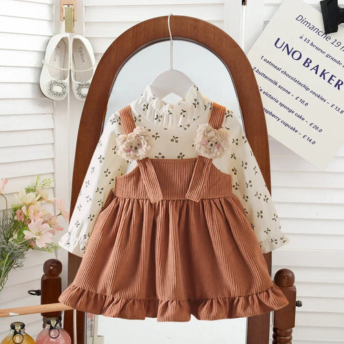 Baby Girl Dresses Spring and Autumn Floral Bear Girl Dresses Cute Long Sleeve Girls Dresses Baby Clothes Girl ﻿