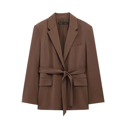 KONDALA Office Lady Casual Chic Solid Women Suit Single Button Sashes Loose Blazer Zipper Pants Fashion 2025 Autumn Winter Sets