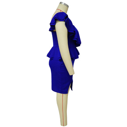 CM.YAYA Plus Size Women Ruffles Shoulder Sleeveless Bodycon Midi Dress 2023 Fashion INS Curve Sexy Party Club Dresses Vestidos