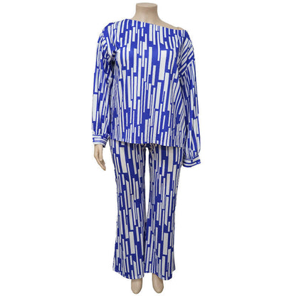 Plus Size Fat Women Two-piece Suit 4xl Ladies Set Tops Pants