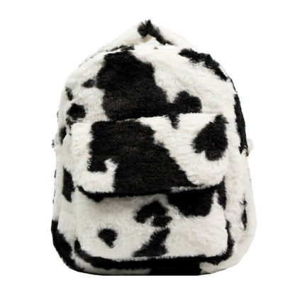Cute Cows Pattern Furry Backpack Women Small Bags