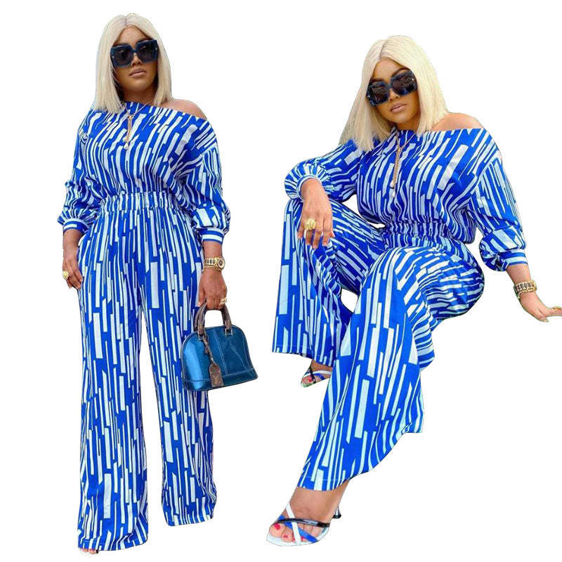 Plus Size Fat Women Two-piece Suit 4xl Ladies Set Tops Pants
