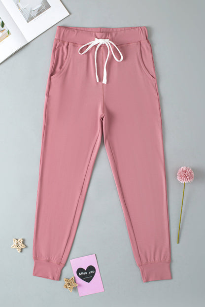 Black Casual Drawstring Drop Waist Pocketed Joggers